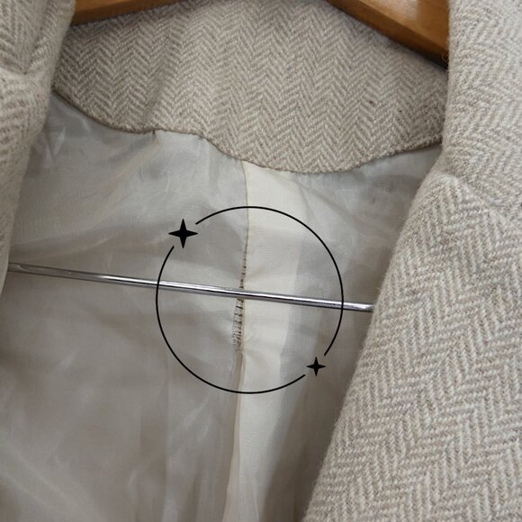 Vintage Y2K Old Navy Wool Tweed Blazer M Beige Embellished Collar Academia Prep - Picture 10 of 13